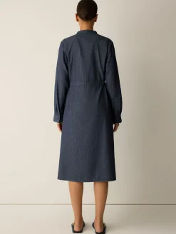 Airy Organic Cotton Twill Band Collar Shirtdress