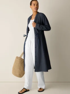 Airy Organic Cotton Twill Band Collar Shirtdress