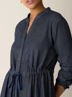 Airy Organic Cotton Twill Band Collar Shirtdress