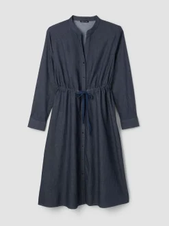 Airy Organic Cotton Twill Band Collar Shirtdress