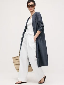 Airy Organic Cotton Twill Band Collar Shirtdress