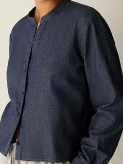 Airy Organic Cotton Twill Band Collar Shirt
