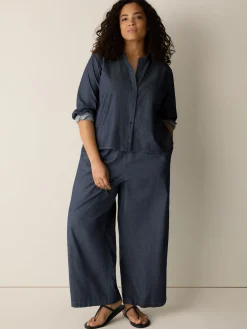 Airy Organic Cotton Twill Band Collar Shirt