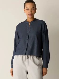 Airy Organic Cotton Twill Band Collar Shirt