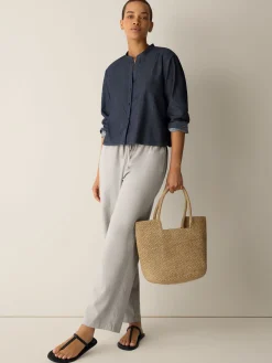Airy Organic Cotton Twill Band Collar Shirt