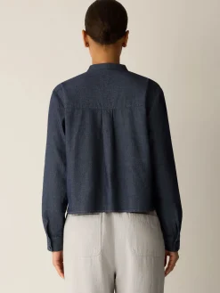 Airy Organic Cotton Twill Band Collar Shirt