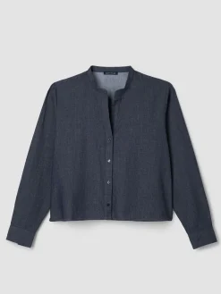Airy Organic Cotton Twill Band Collar Shirt
