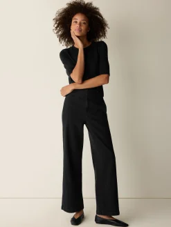 Cotton Stretch Denim Wide-Leg Trouser
