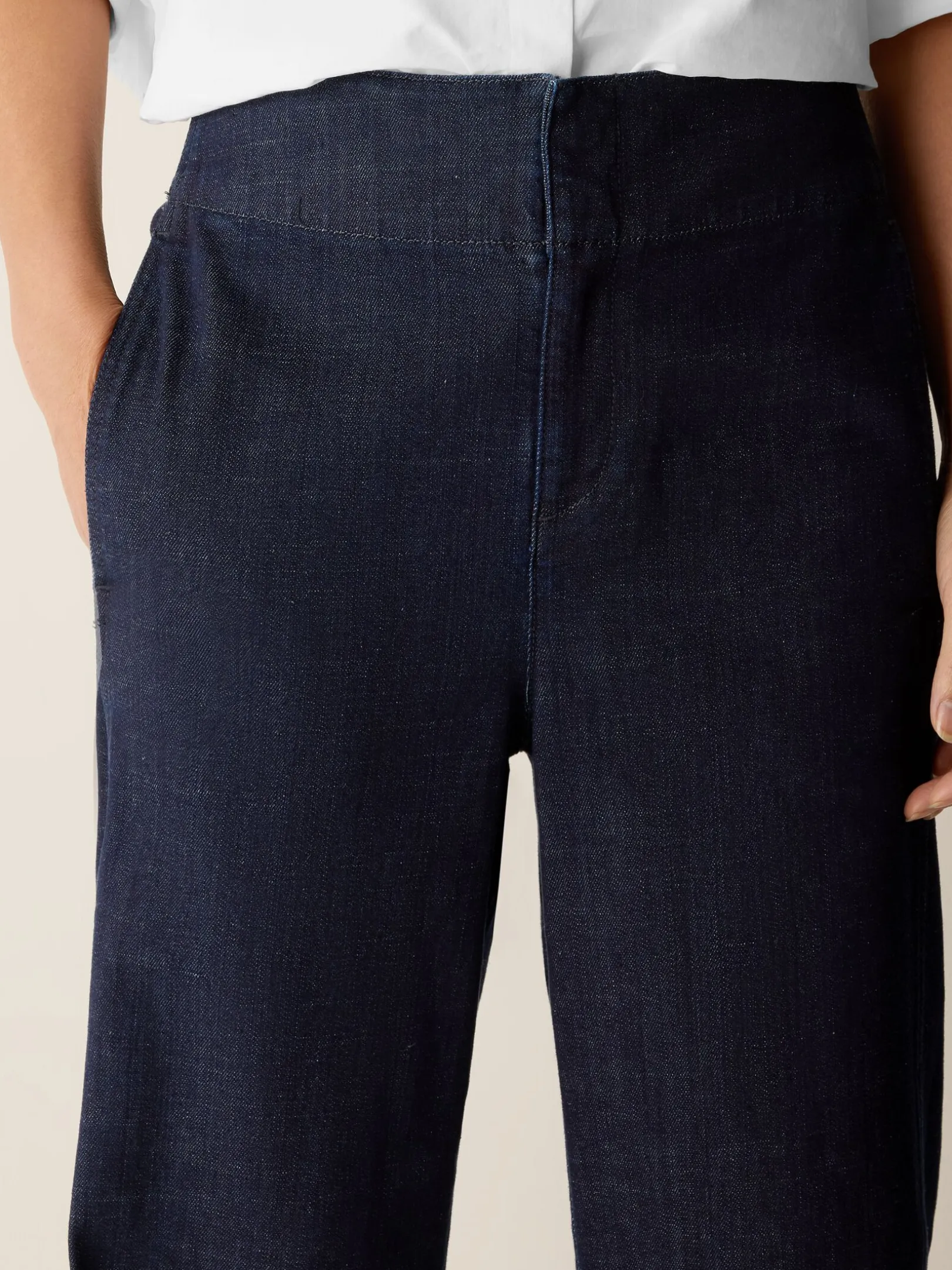 Cotton Stretch Denim Wide-Leg Trouser