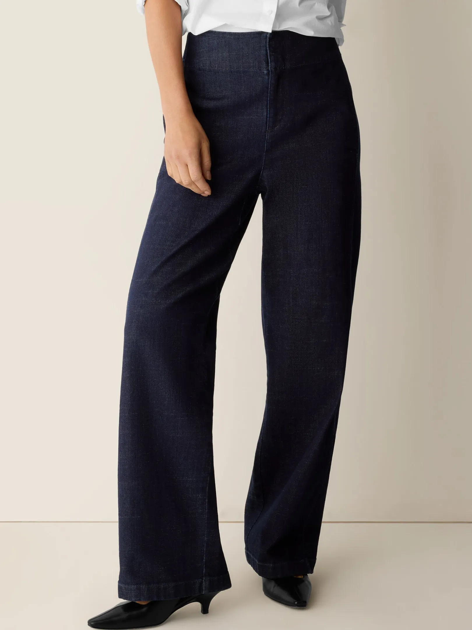 Cotton Stretch Denim Wide-Leg Trouser
