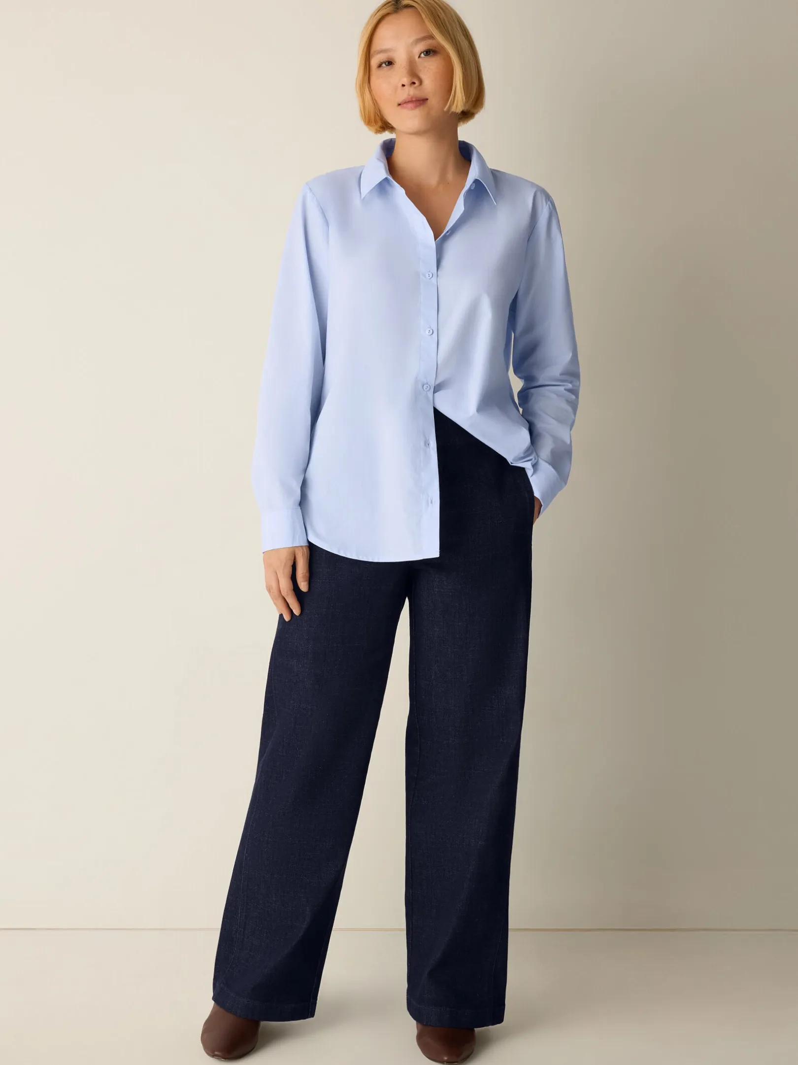 Cotton Stretch Denim Wide-Leg Trouser