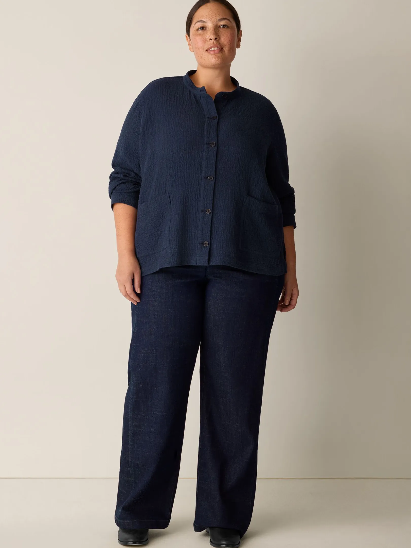Cotton Stretch Denim Wide-Leg Trouser
