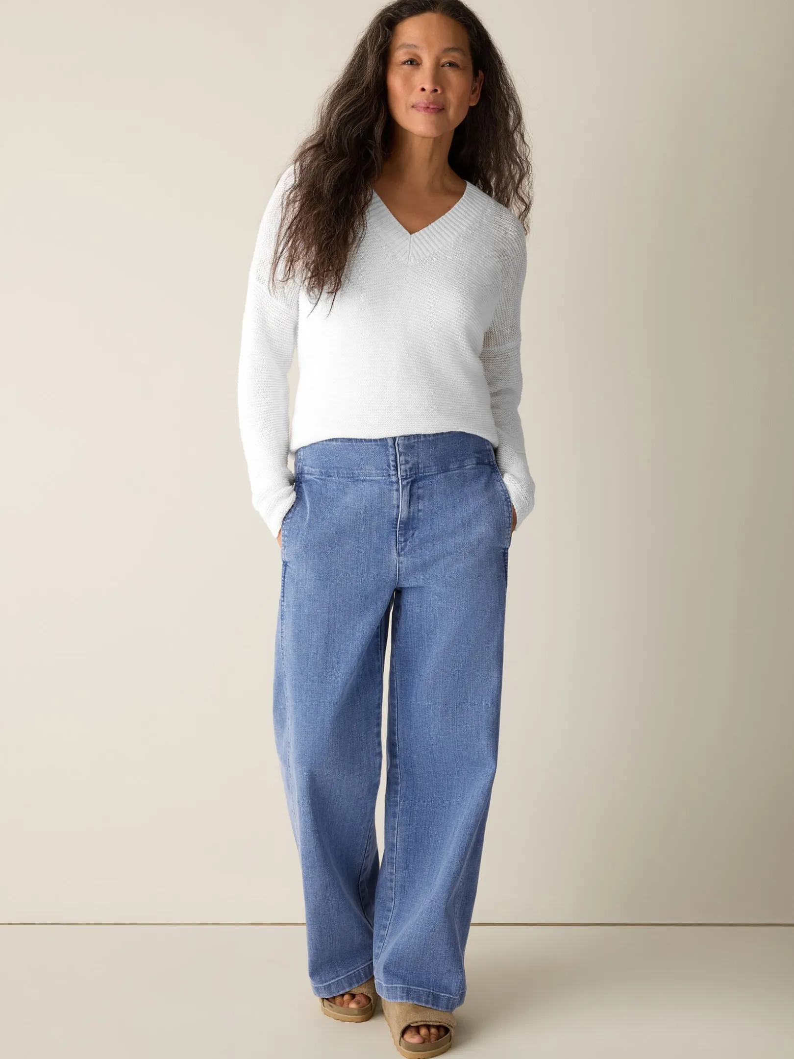 Cotton Stretch Denim Wide-Leg Trouser