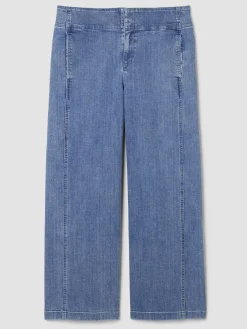 Cotton Stretch Denim Wide-Leg Trouser
