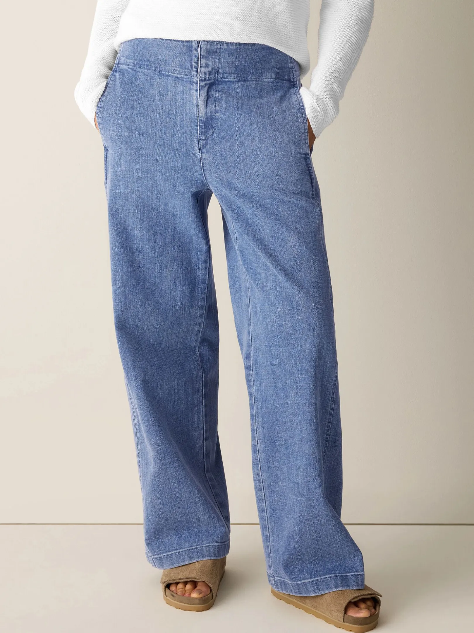 Cotton Stretch Denim Wide-Leg Trouser
