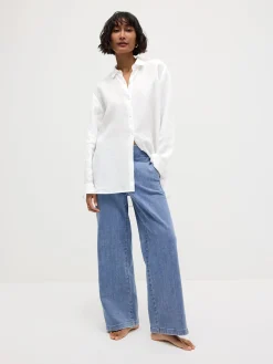 Cotton Stretch Denim Wide-Leg Trouser