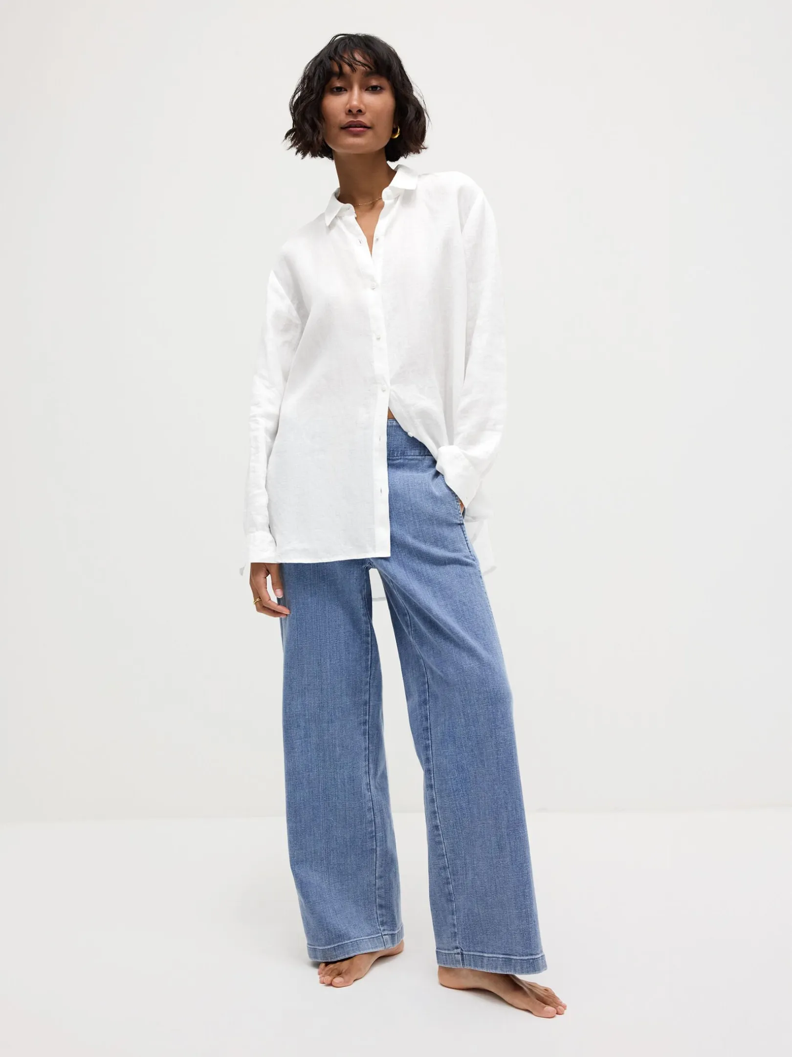 Cotton Stretch Denim Wide-Leg Trouser