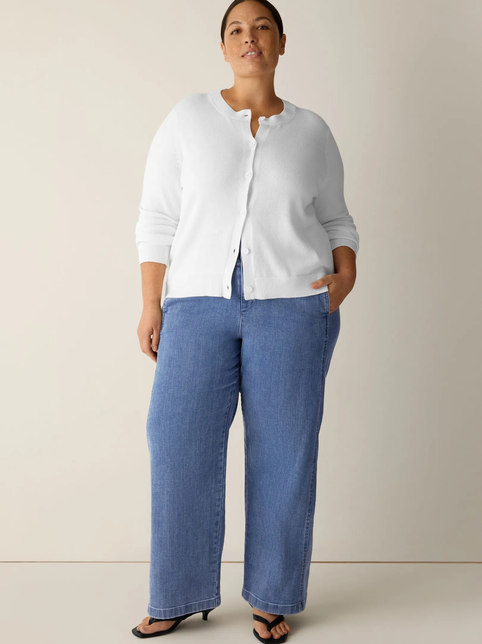 Cotton Stretch Denim Wide-Leg Trouser
