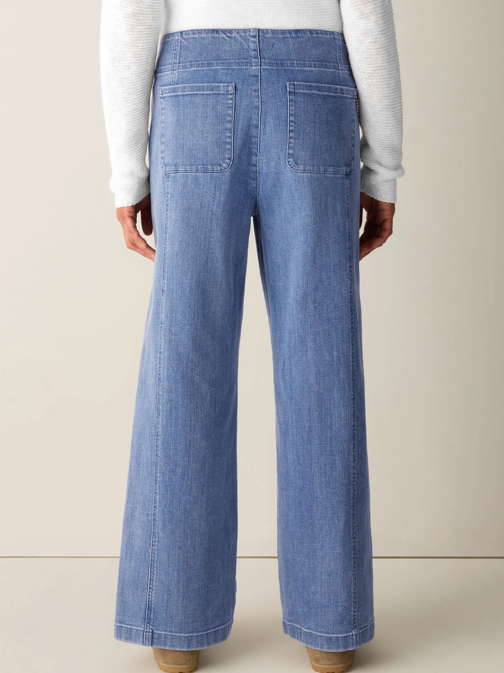 Cotton Stretch Denim Wide-Leg Trouser