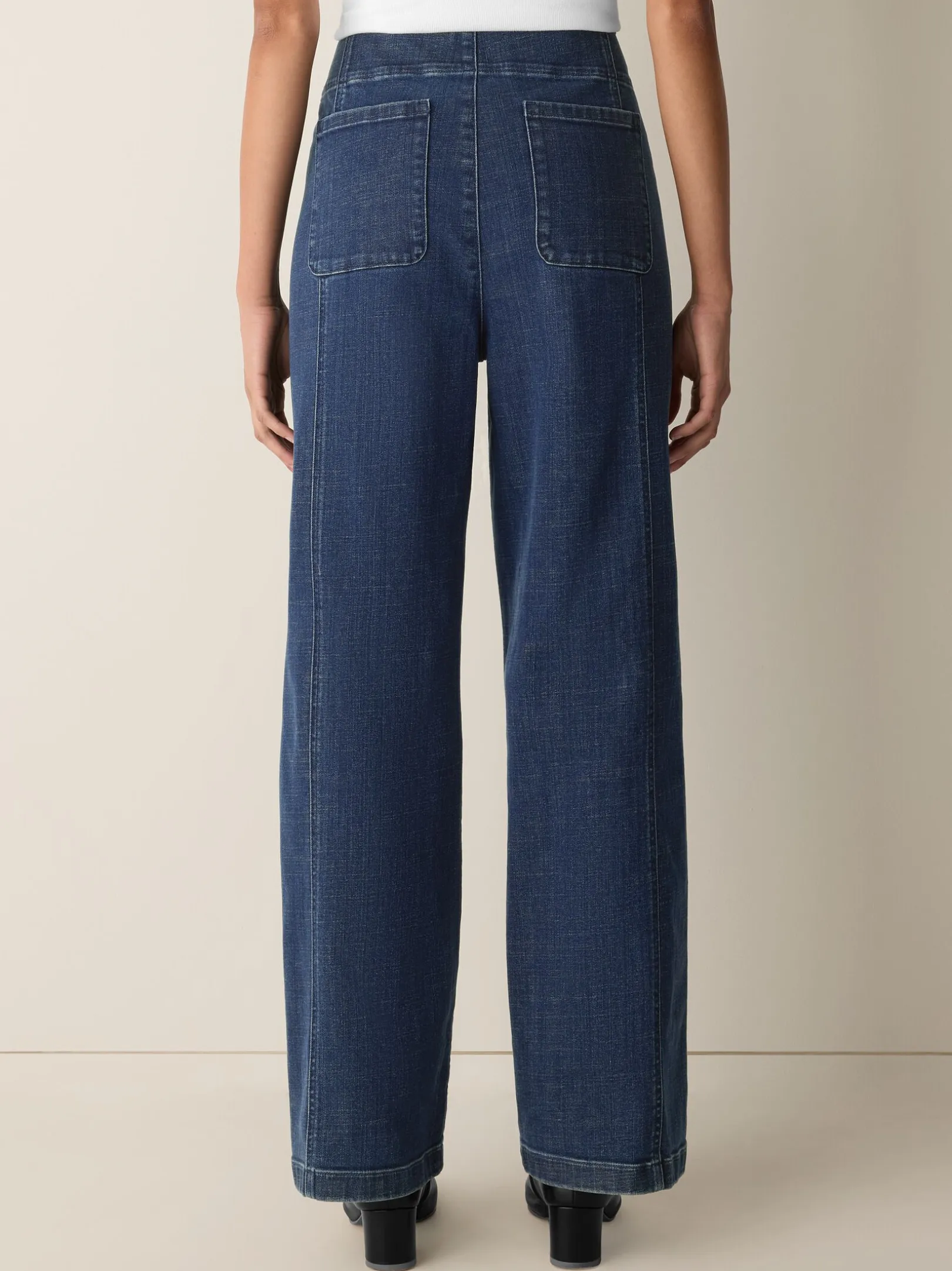 Cotton Stretch Denim Wide-Leg Trouser