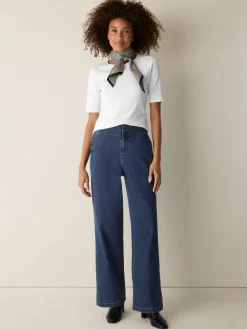 Cotton Stretch Denim Wide-Leg Trouser