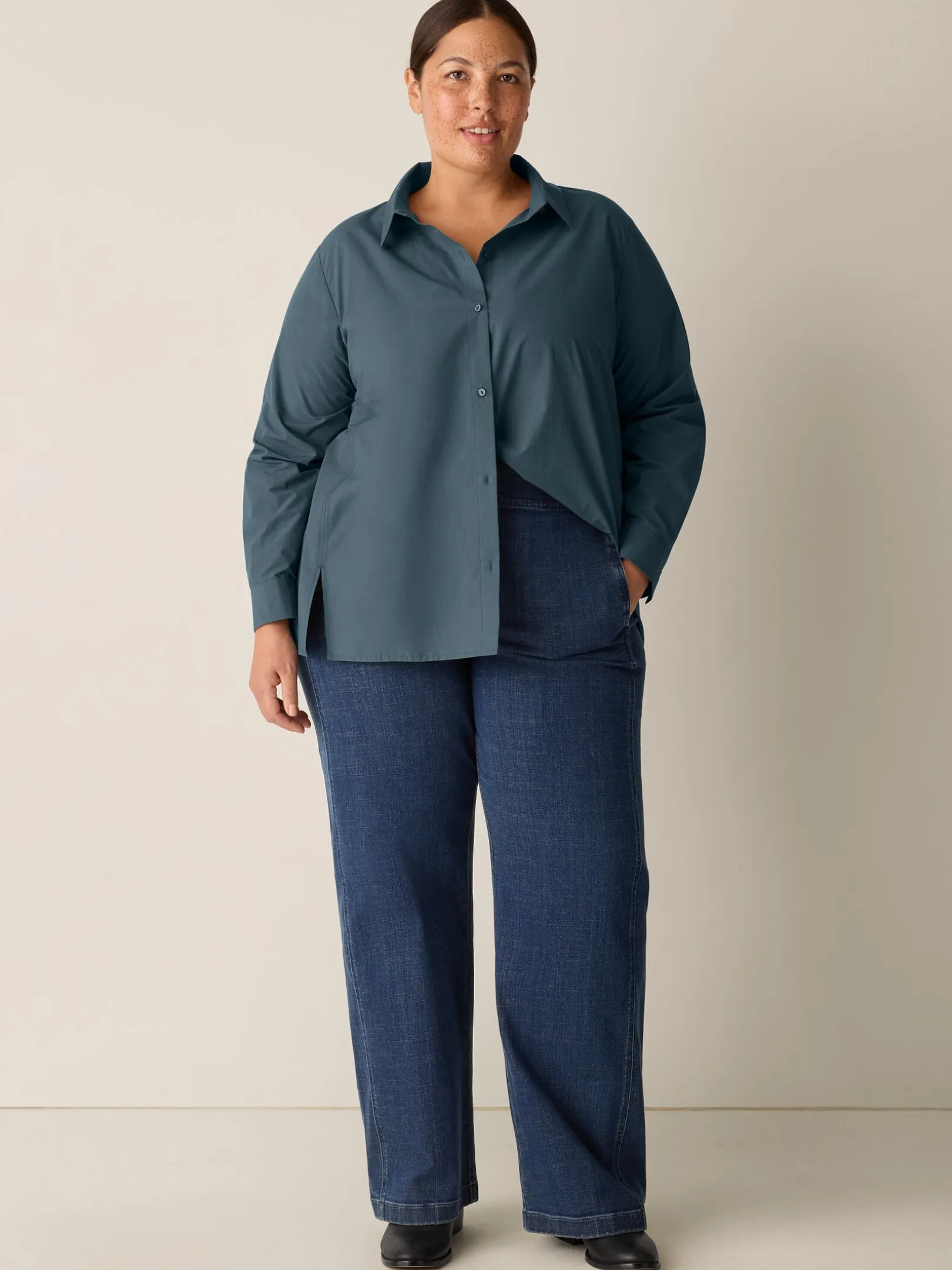 Cotton Stretch Denim Wide-Leg Trouser