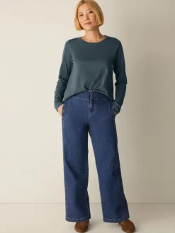 Cotton Stretch Denim Wide-Leg Trouser
