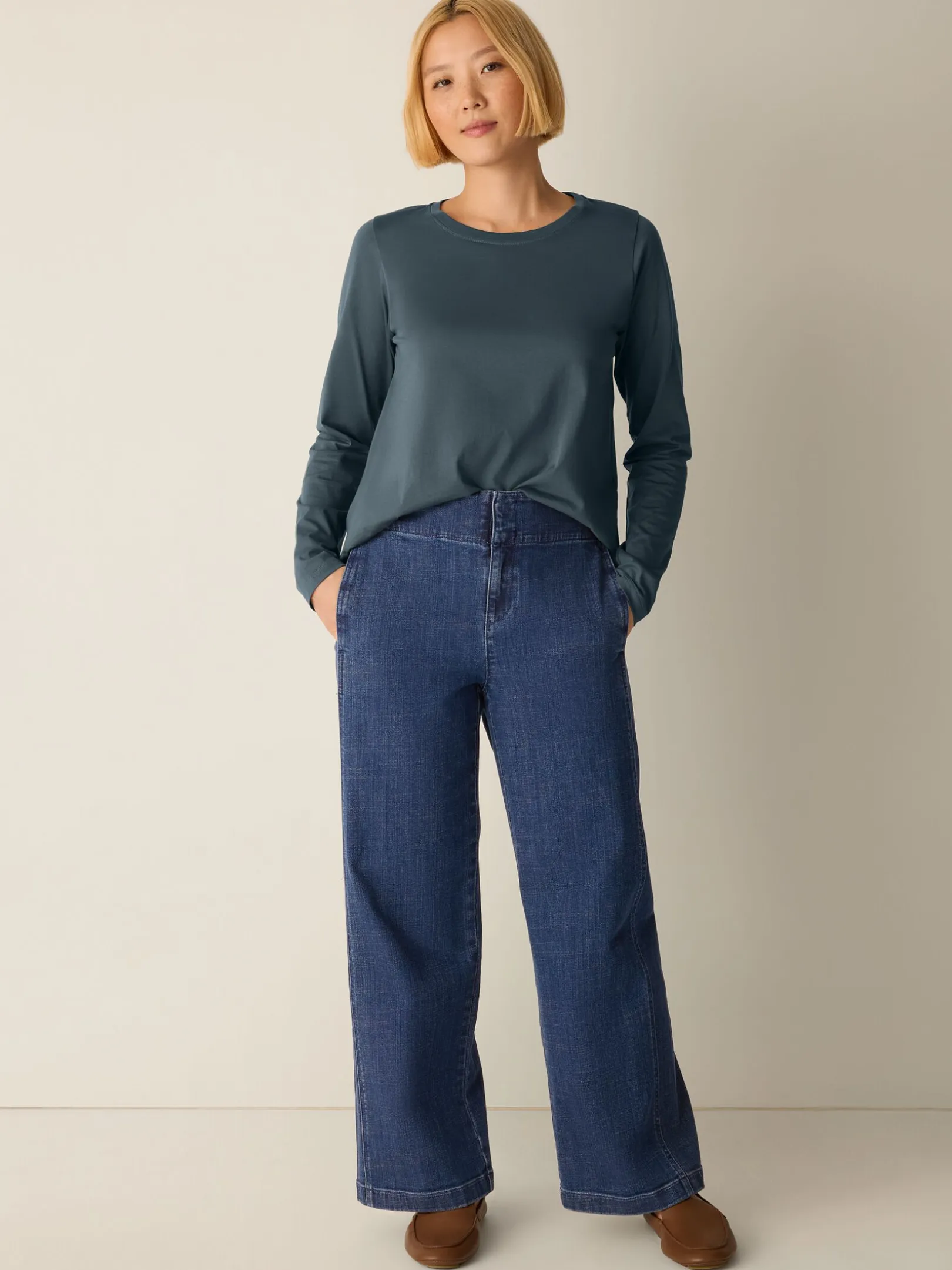Cotton Stretch Denim Wide-Leg Trouser
