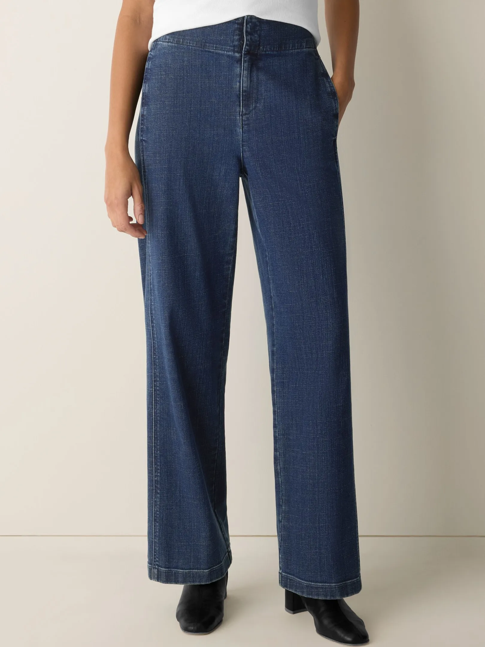Cotton Stretch Denim Wide-Leg Trouser