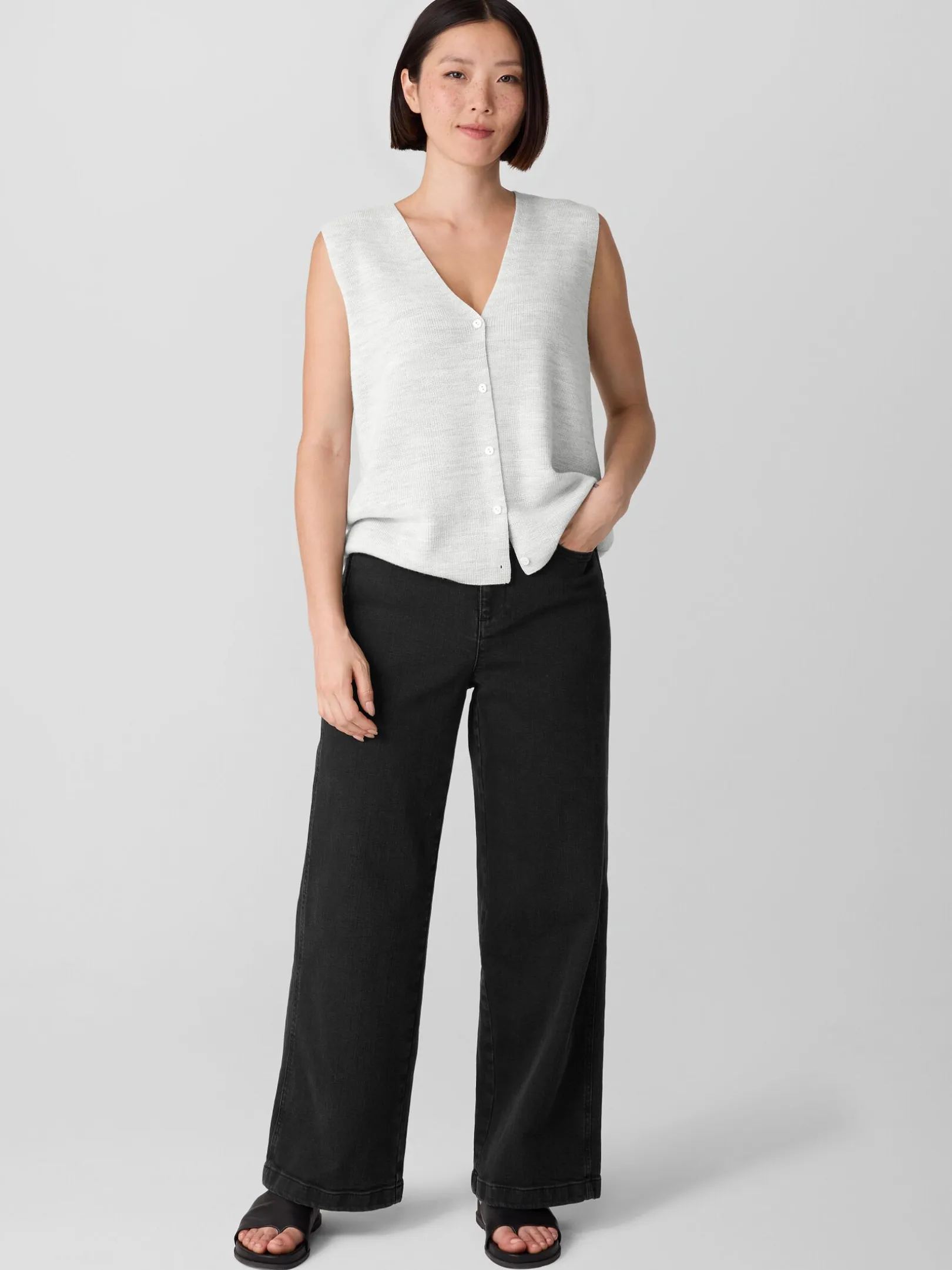 Cotton Stretch Denim Wide-Leg Jean