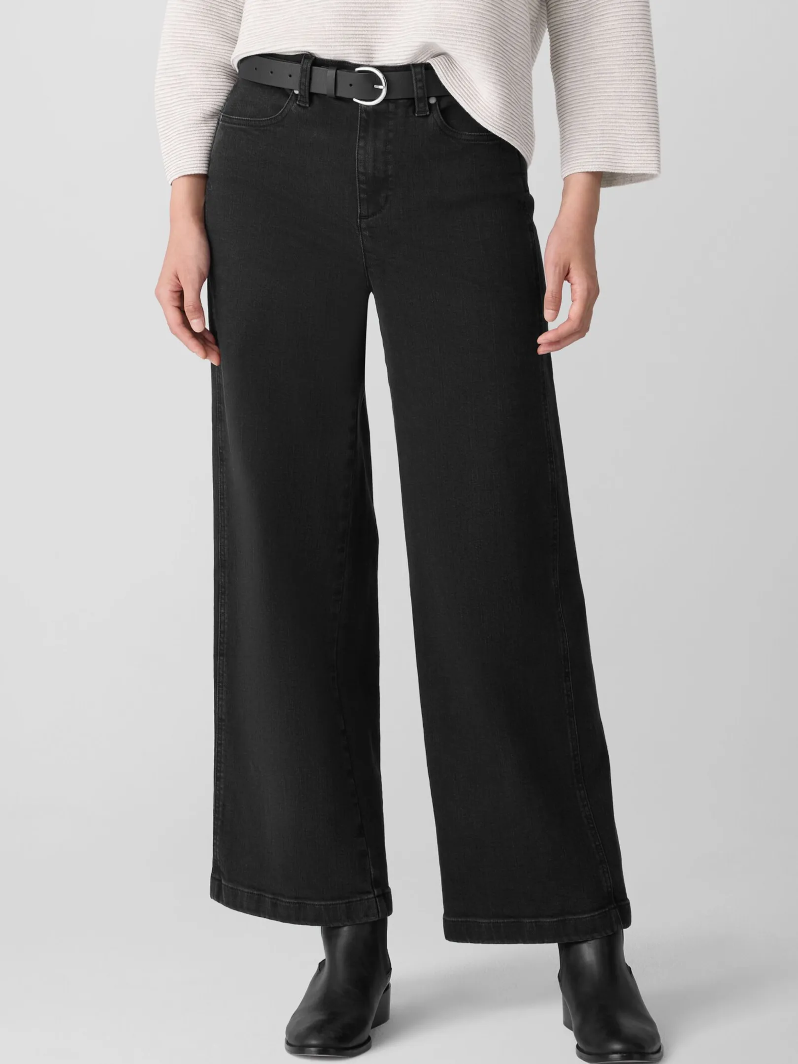 Cotton Stretch Denim Wide-Leg Jean