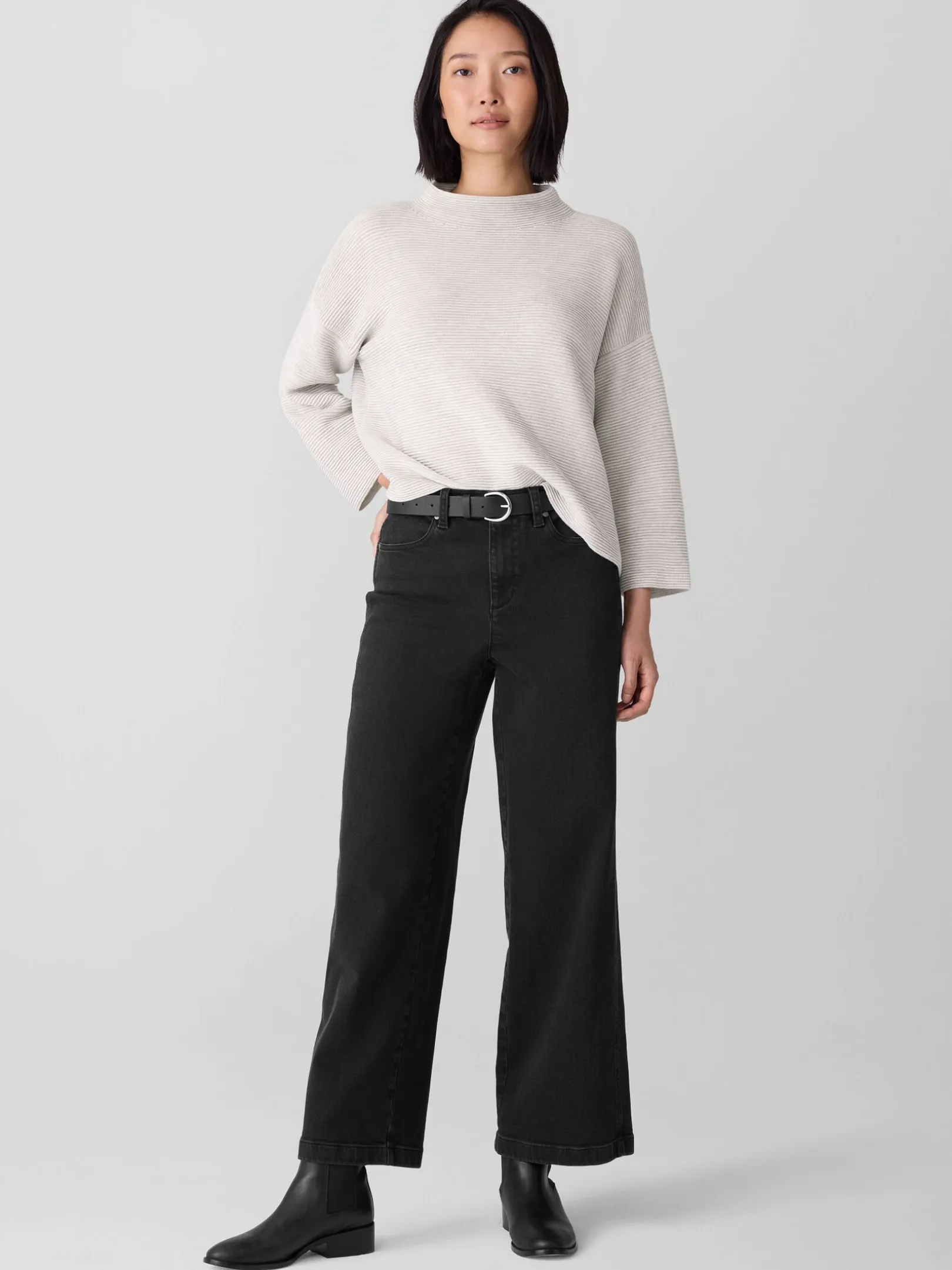 Cotton Stretch Denim Wide-Leg Jean
