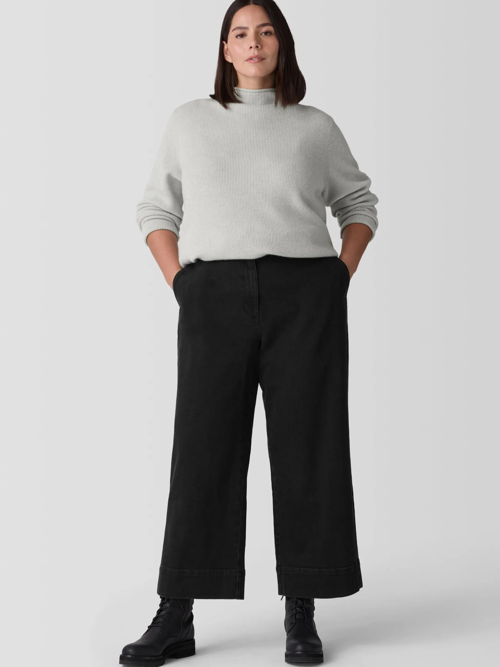 Cotton Stretch Denim Wide-Leg Jean