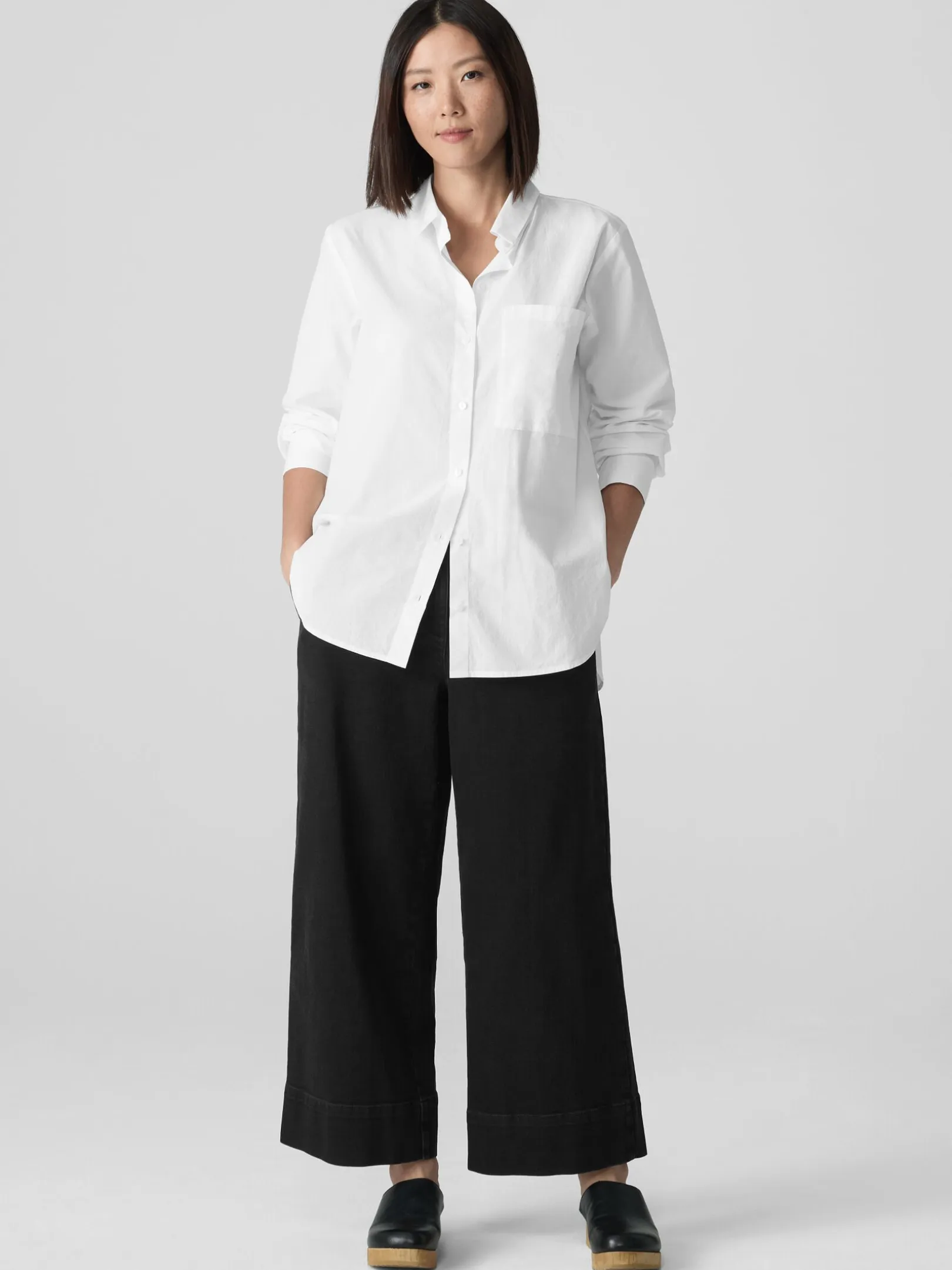 Cotton Stretch Denim Wide-Leg Jean