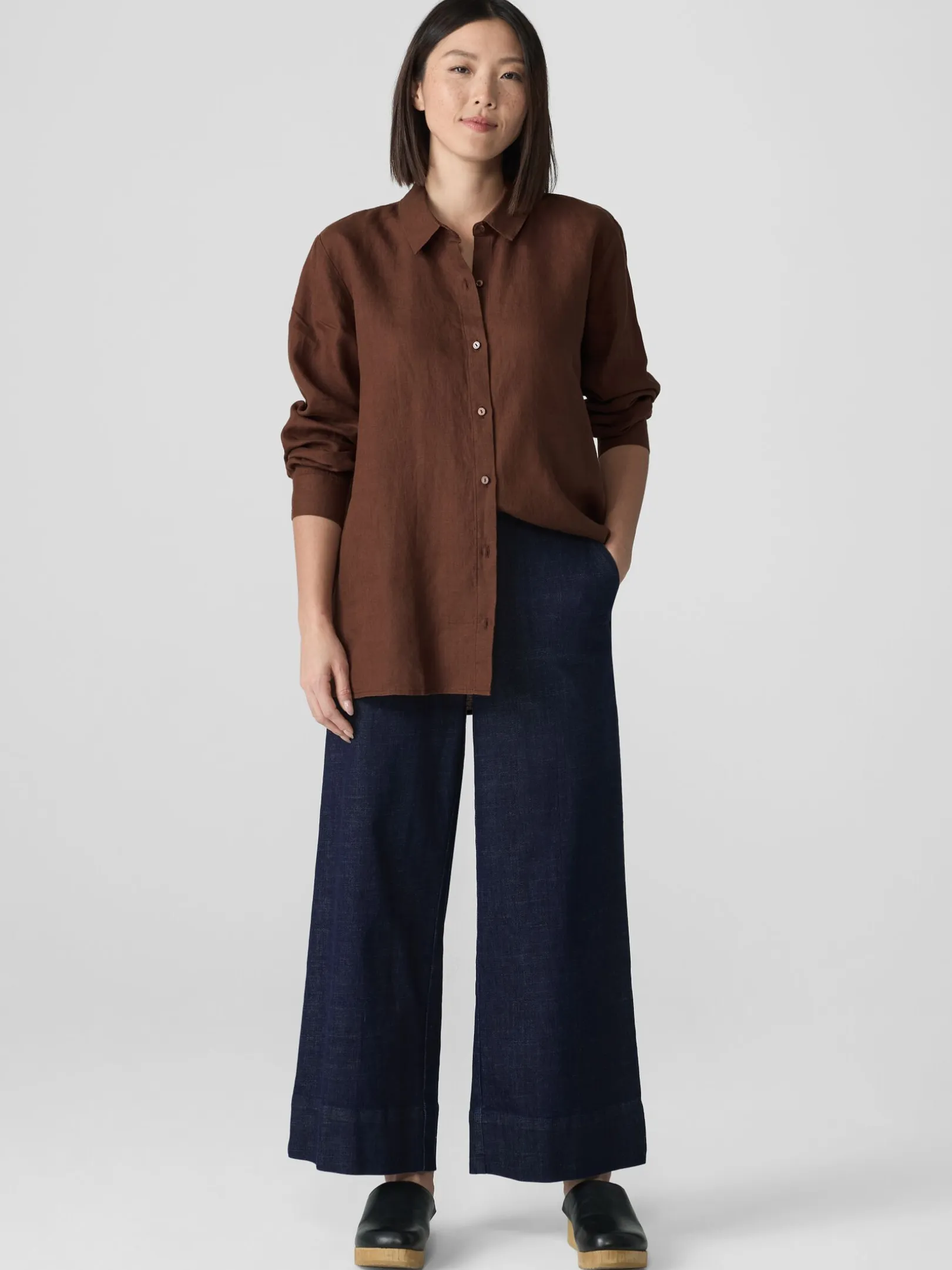 Cotton Stretch Denim Wide-Leg Jean