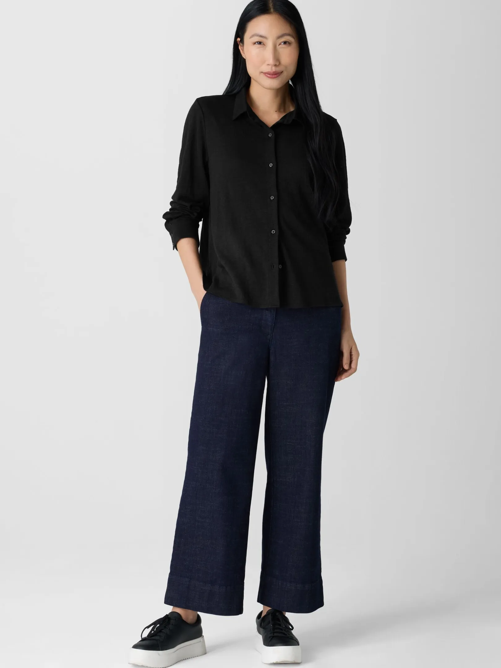 Cotton Stretch Denim Wide-Leg Jean