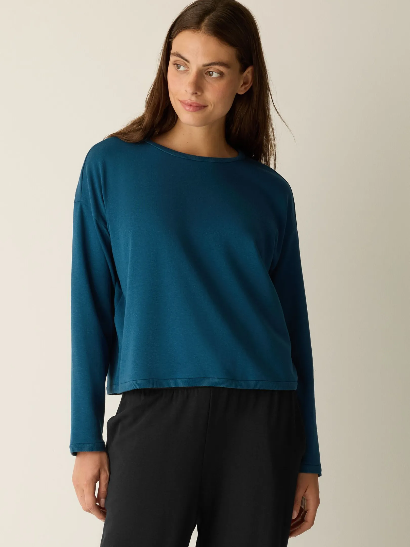 Cozy Brushed Terry Hug Round Neck Box-Top