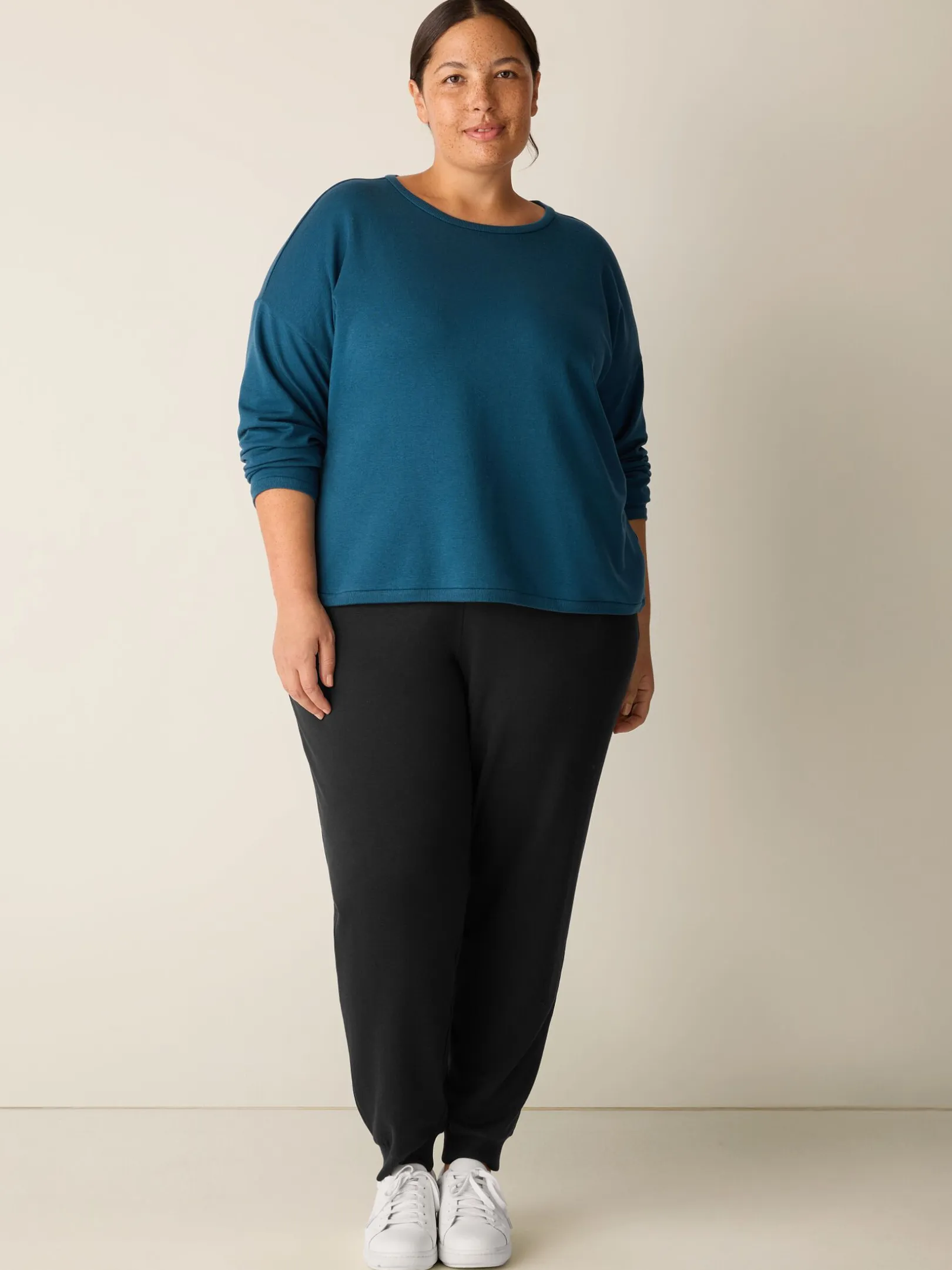 Cozy Brushed Terry Hug Round Neck Box-Top