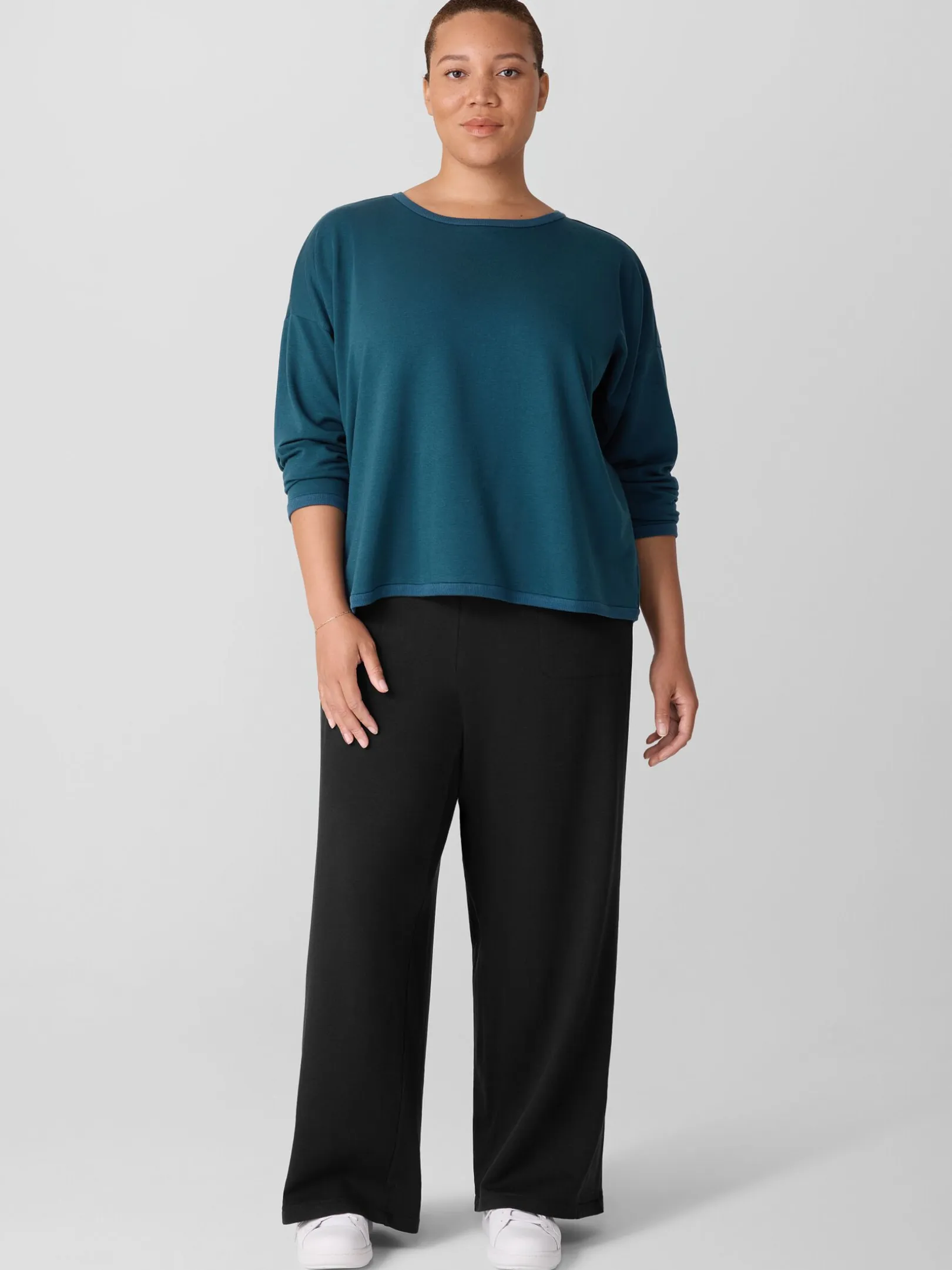 Cozy Brushed Terry Hug Round Neck Box-Top