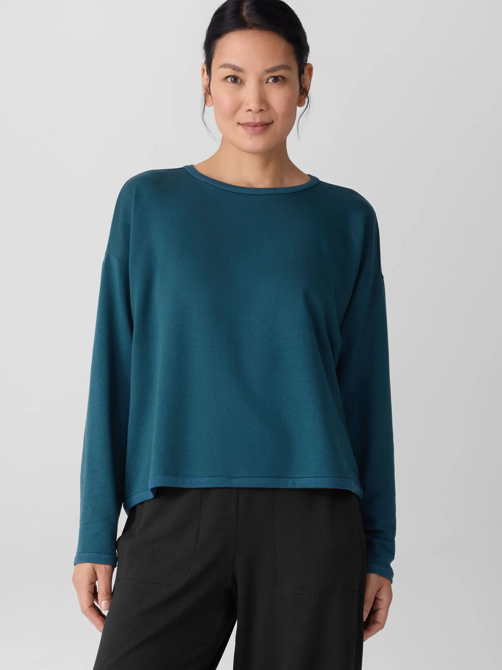 Cozy Brushed Terry Hug Round Neck Box-Top
