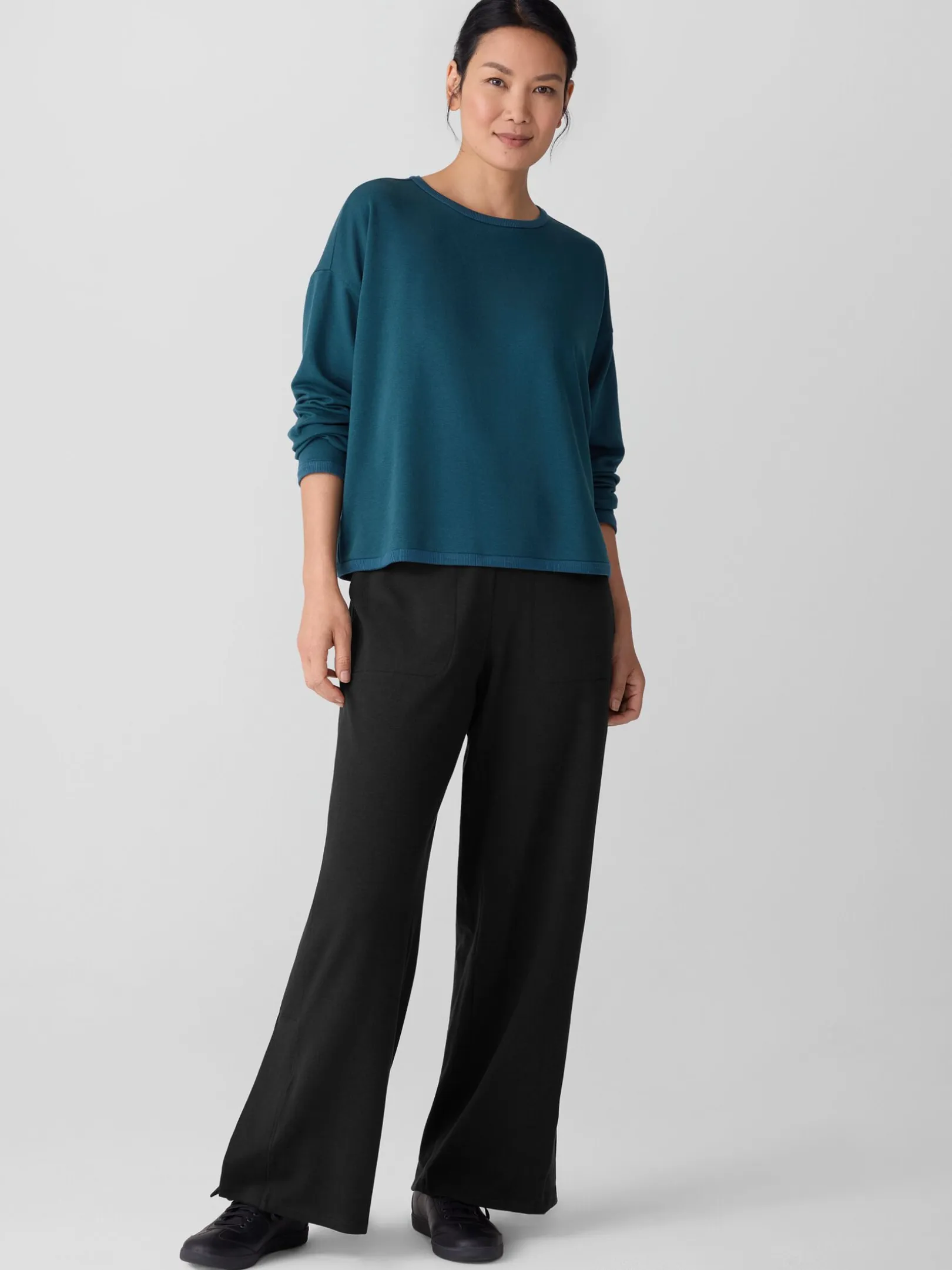 Cozy Brushed Terry Hug Round Neck Box-Top