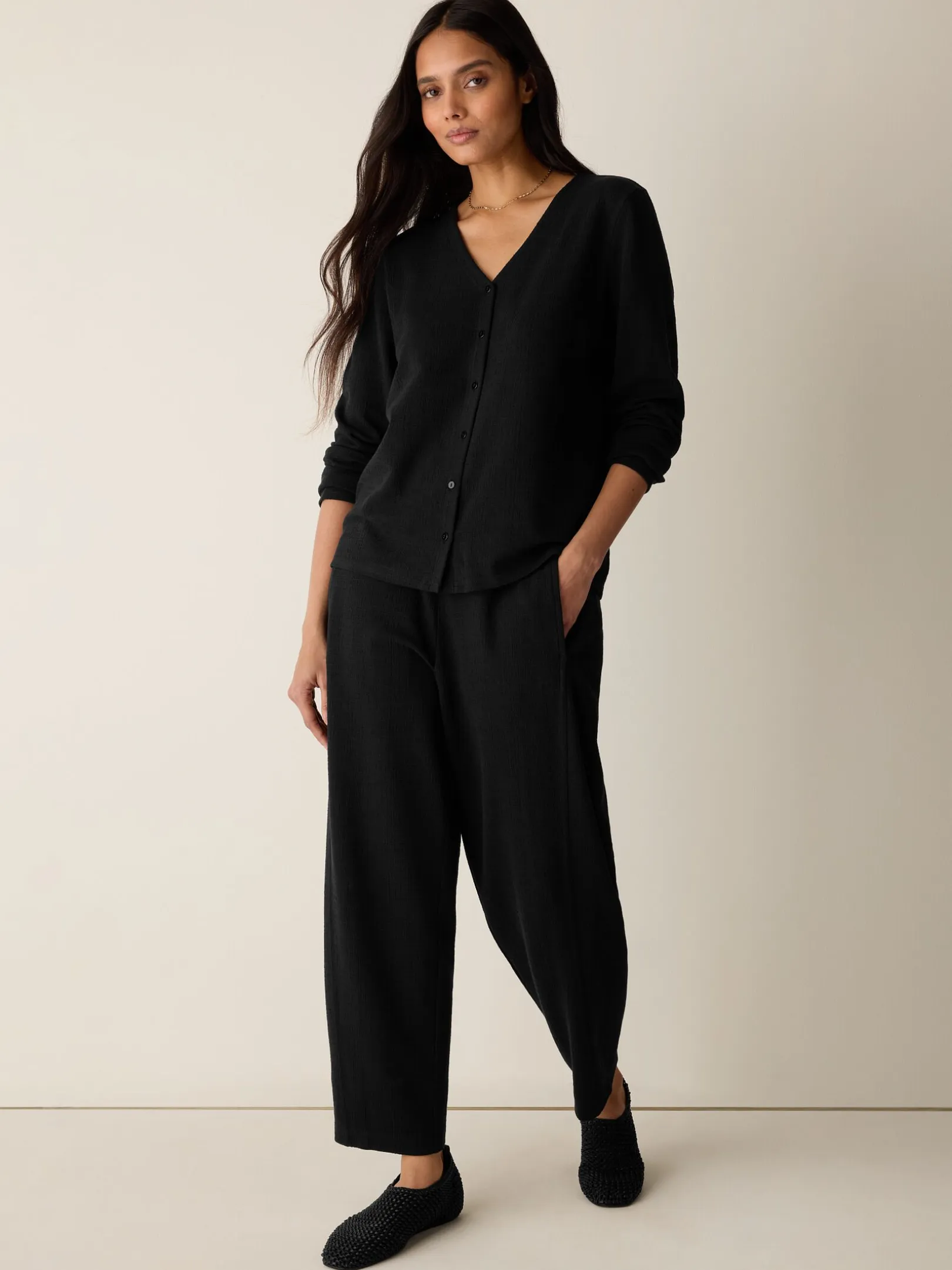 Cross Hatch Stretch Jersey Button-Front Top