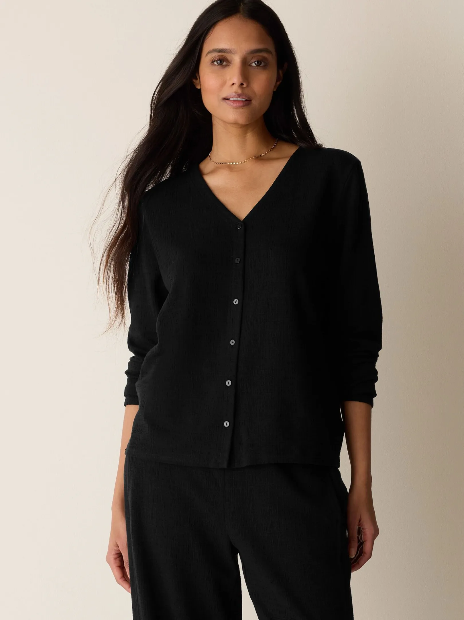 Cross Hatch Stretch Jersey Button-Front Top