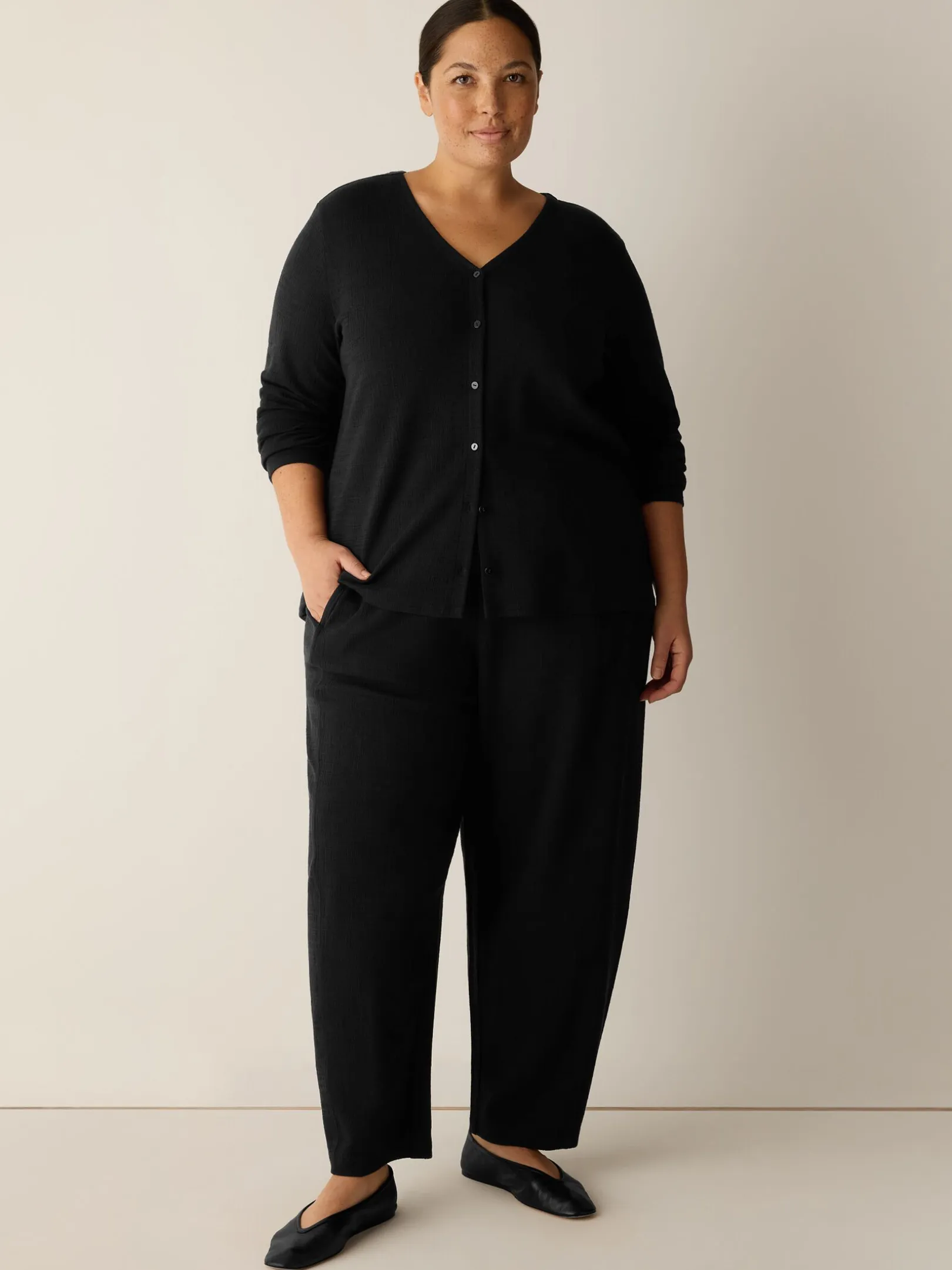 Cross Hatch Stretch Jersey Button-Front Top