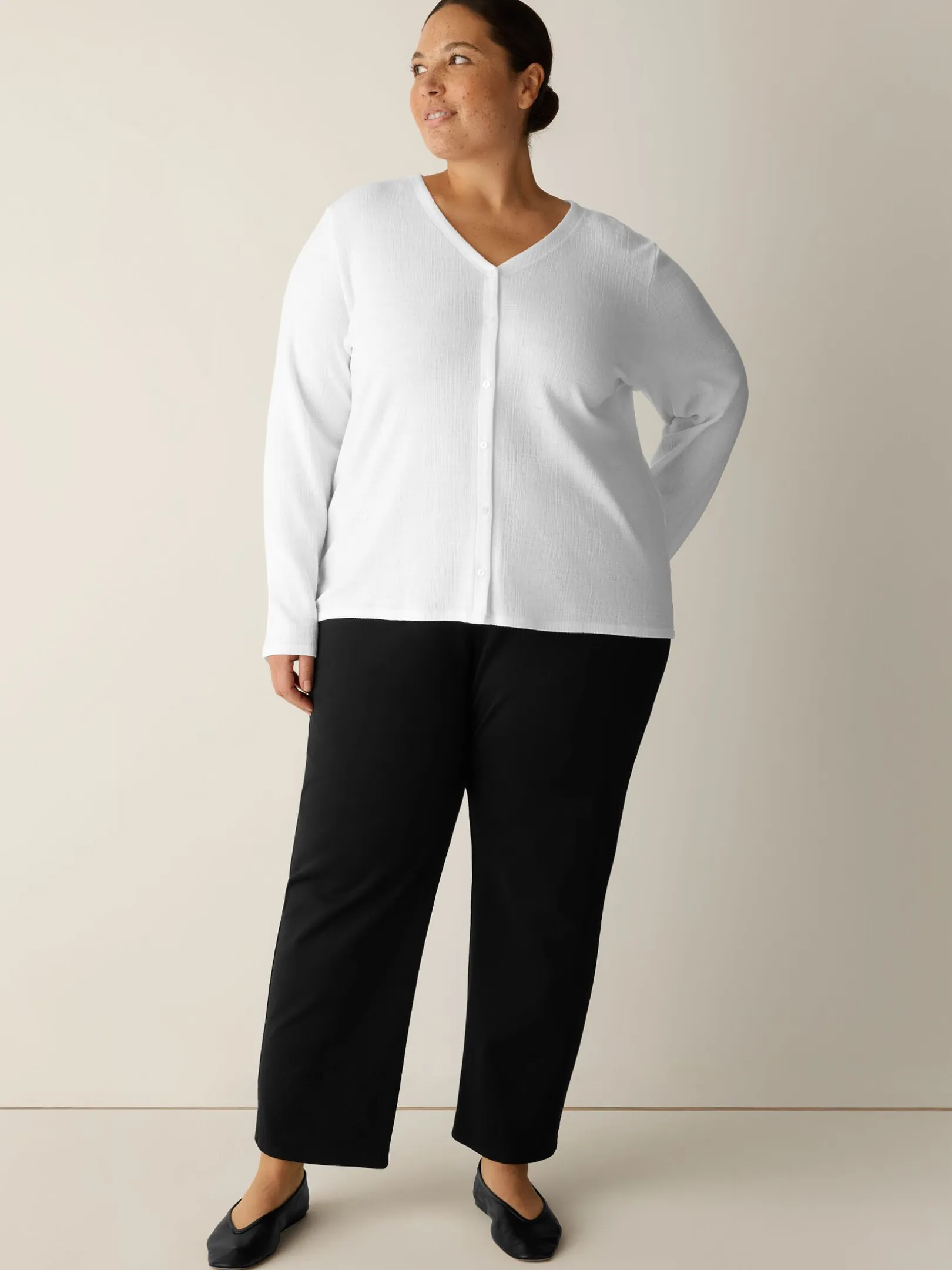 Cross Hatch Stretch Jersey Button-Front Top