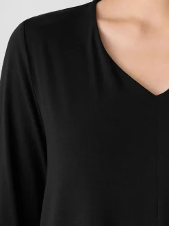 Fine Stretch Jersey Knit V-Neck Long Top