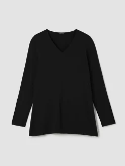 Fine Stretch Jersey Knit V-Neck Long Top