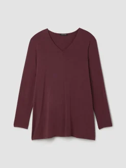 Fine Stretch Jersey Knit V-Neck Long Top