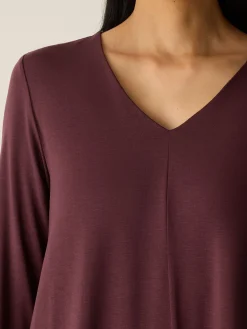 Fine Stretch Jersey Knit V-Neck Long Top