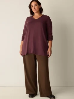 Fine Stretch Jersey Knit V-Neck Long Top